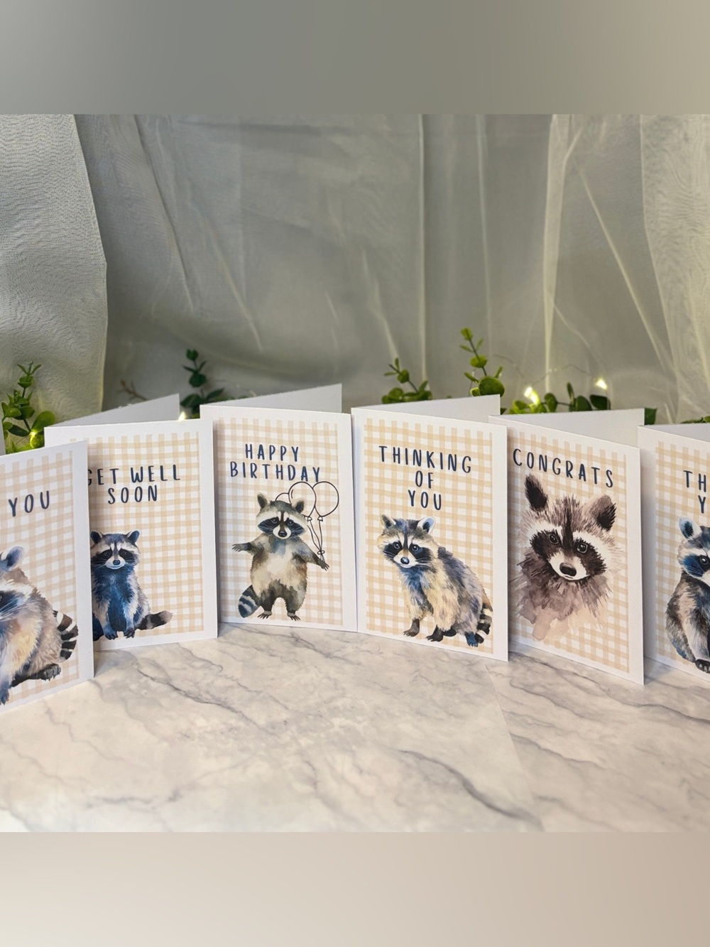 12 Woodland Raccoon Greeting Cards 4x6 Blank Inside with Envelopes Gift Set